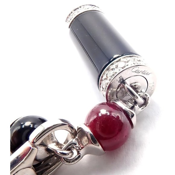 Cartier Le Baiser Du Dragon 18k Gold Diamond Ruby Onyx 2 Charms Bangle Bracelet - Picture 8 of 11